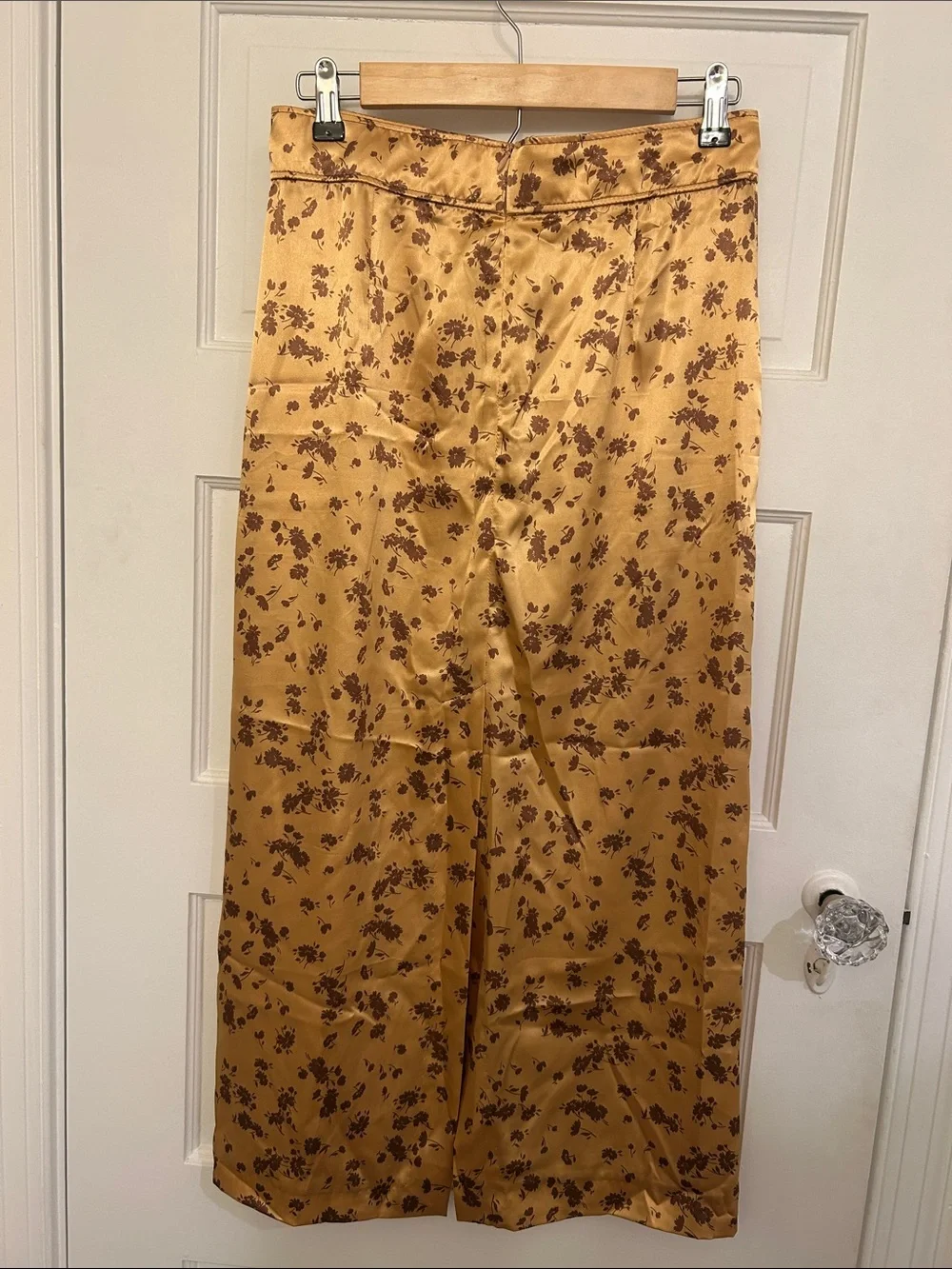 Zara gold / brown floral satin midi skirt with side slit